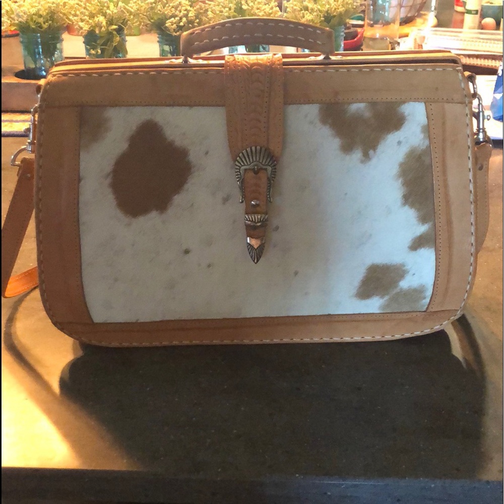 Full leather real cowhide tooled briefcase